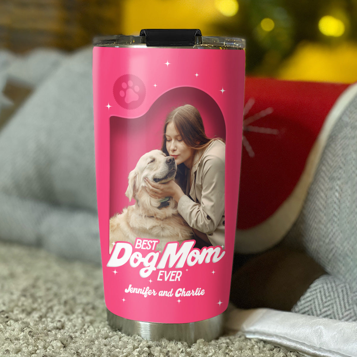 Custom Photo Christmas Birthday Gifts For Dog Mom, Dog Lovers • Us In The Box Photo - Personalized 3D Effect Tumbler