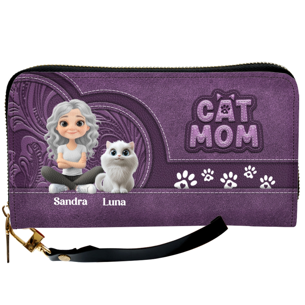 Chibi Cartoon Cat Mom - Personalized Leather Wallet