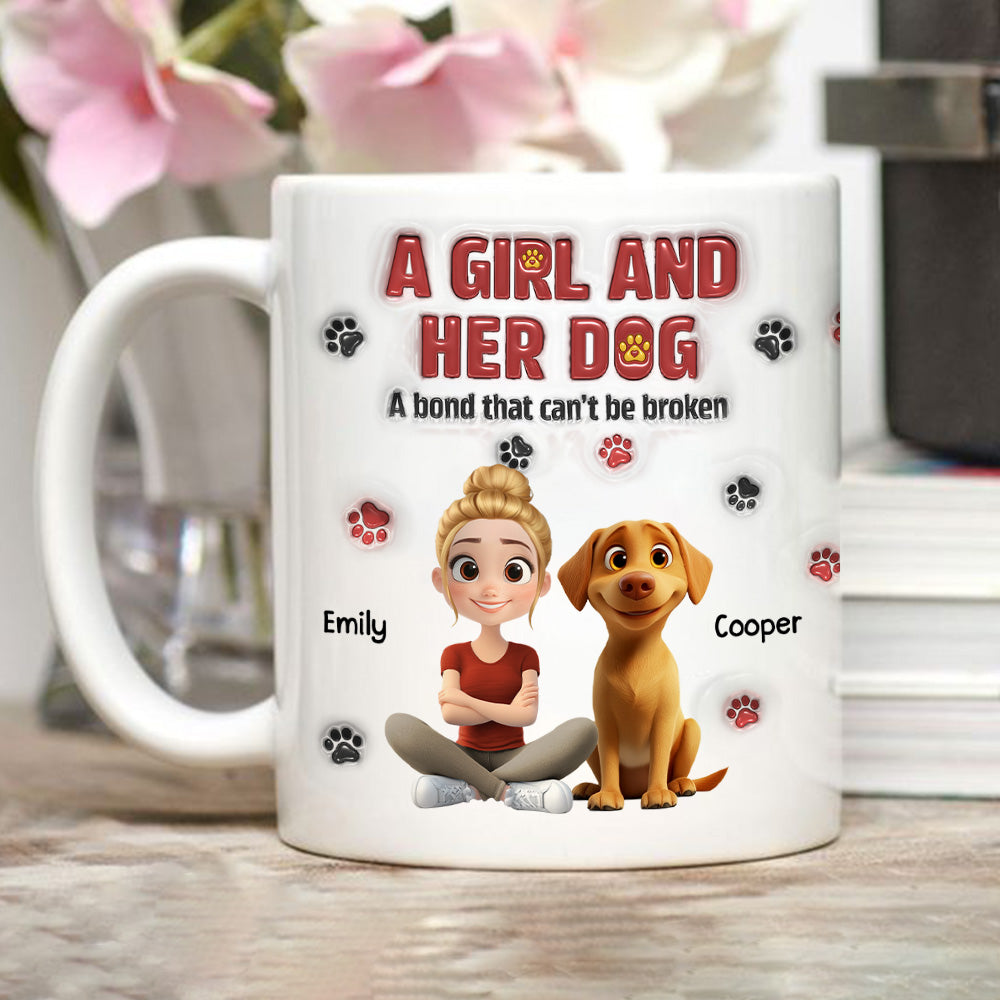 Custom Christmas Birthday Gifts For Dog Mom, Dog Lovers • A Girl And Her Dog Version 2 - Personalized 3D Inflated Effect Mug