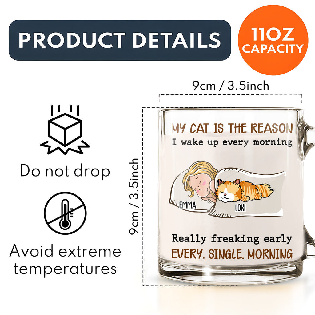 Custom Mother's day Birthday Gifts For Cat Mom, Cat Lovers • The Reason I Wake Up - Personalized Glass Mug