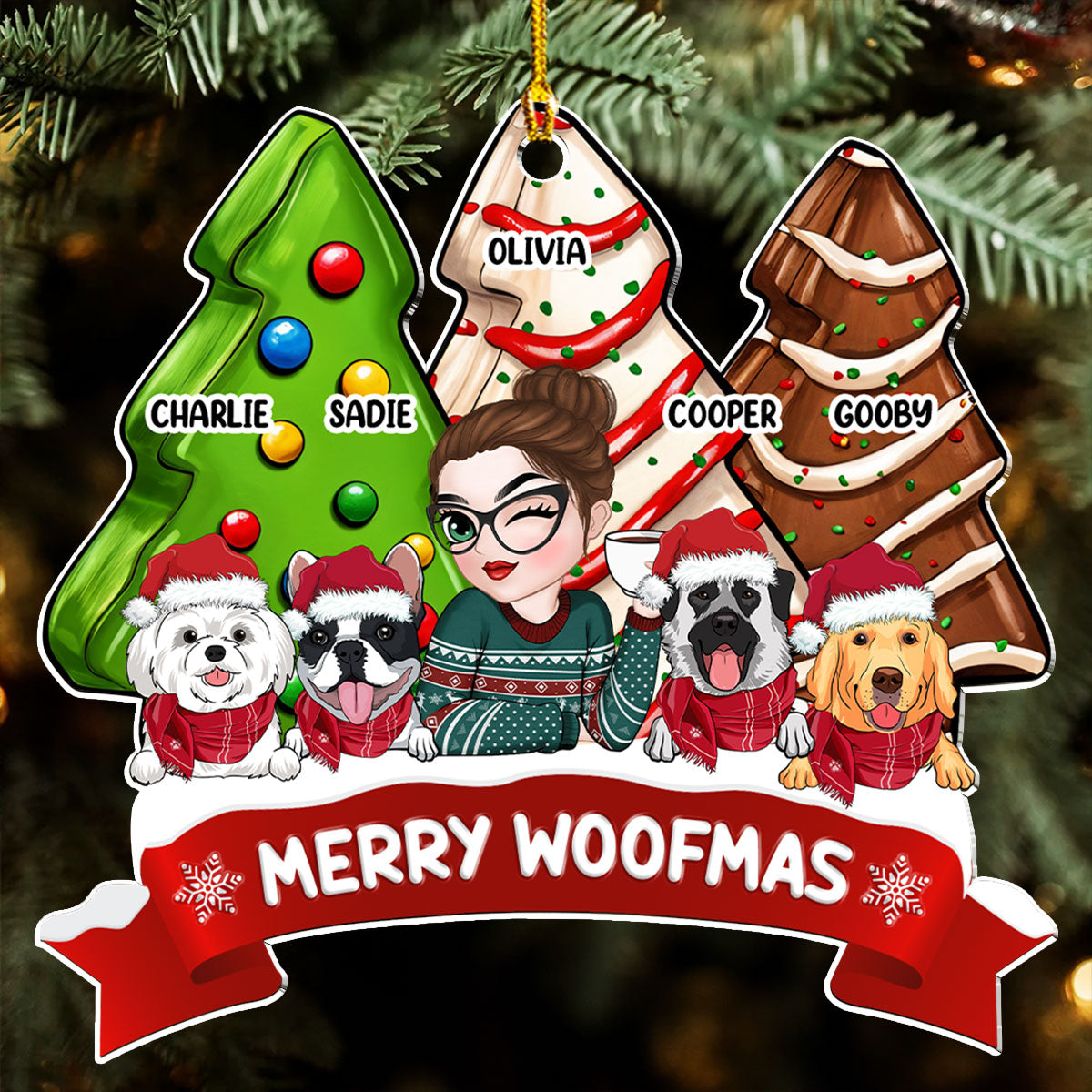Custom Christmas Decor Home Birthday Gifts For Dog Mom, Dog Lovers • Dog Mom Christmas Tree Cake - Personalized Acrylic Ornament