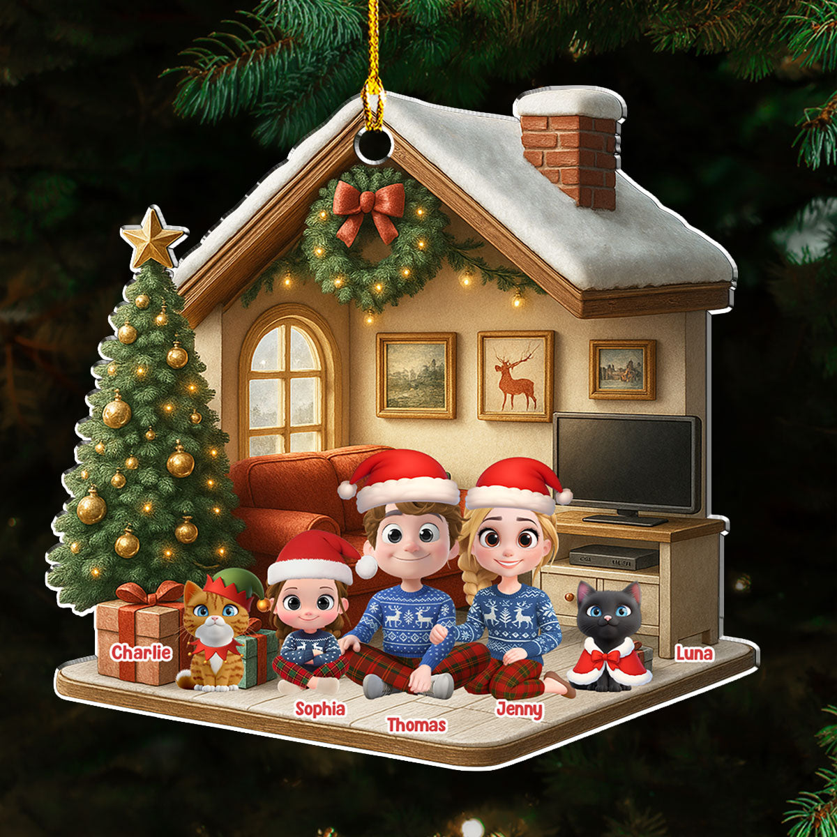 Custom Christmas Decor Home Birthday Gifts For Cat Lovers • Under A Happy Roof With Cats - Personalized 3D Effect Acrylic Ornament