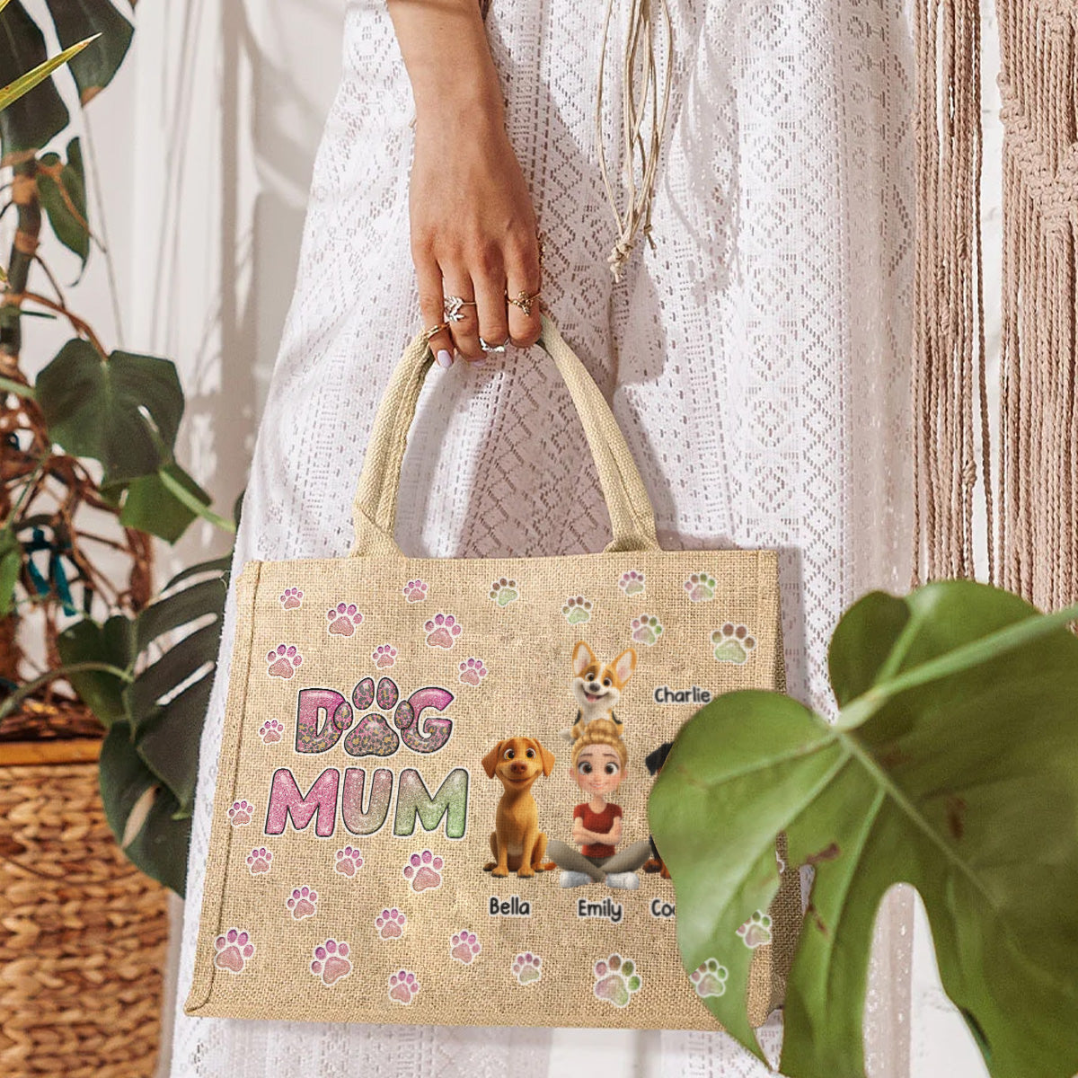 Dog Mom Lovely Chibi - Personalized Jute Tote Bag