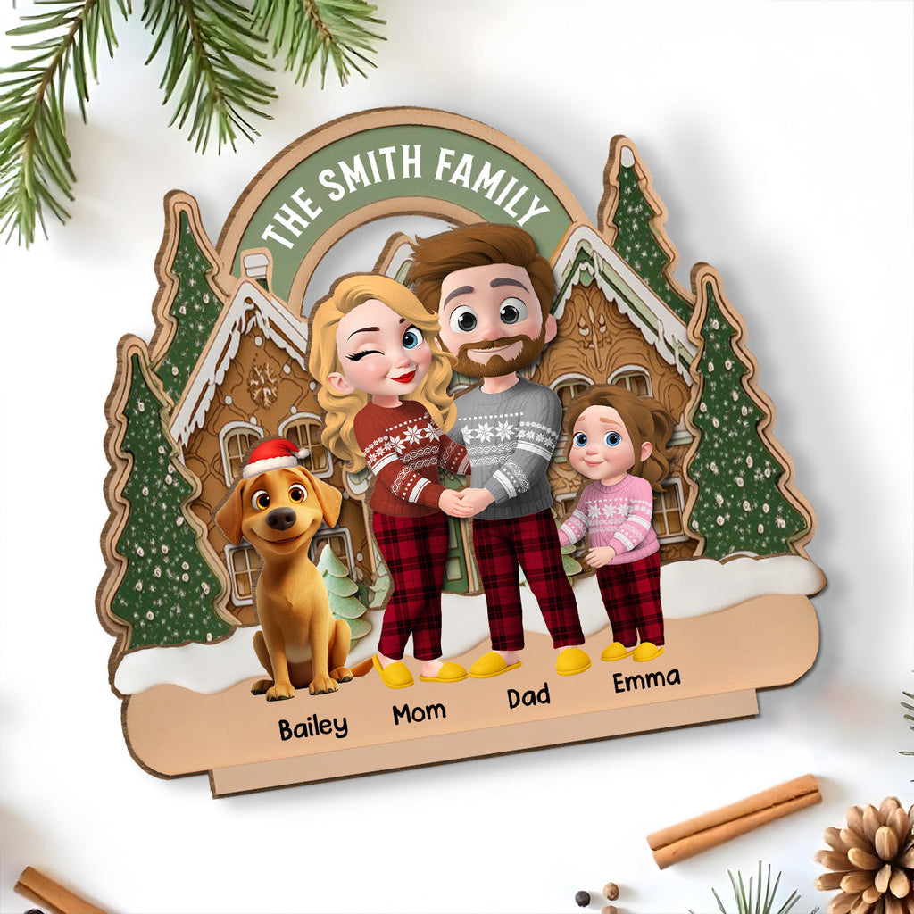 Family Always Together Merry Christmas - Personalized 2-Layer Wood Plaque With Flat Base