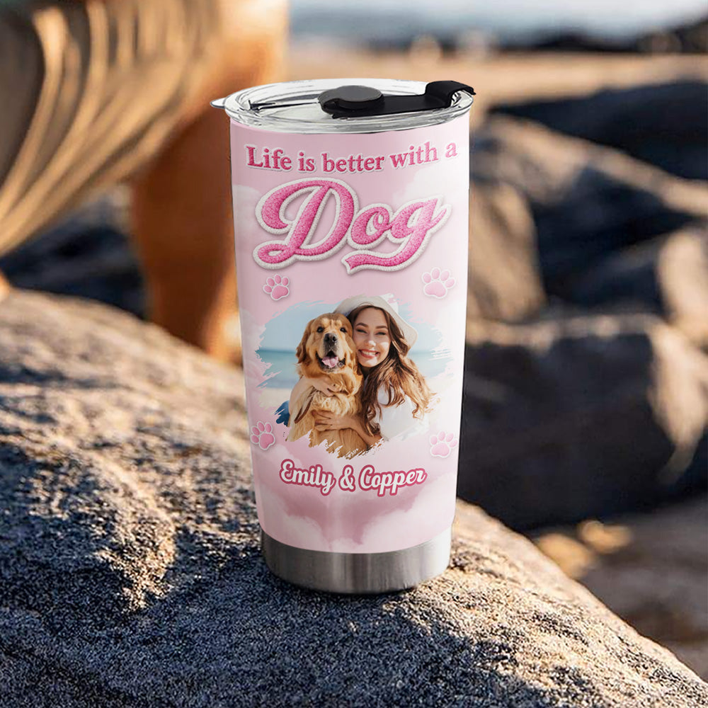 Custom Photo Christmas Birthday Gifts For Dog Mom, Dog Lovers • Paws Make Life Better Photo - Personalized 3D Inflated Effect Tumbler