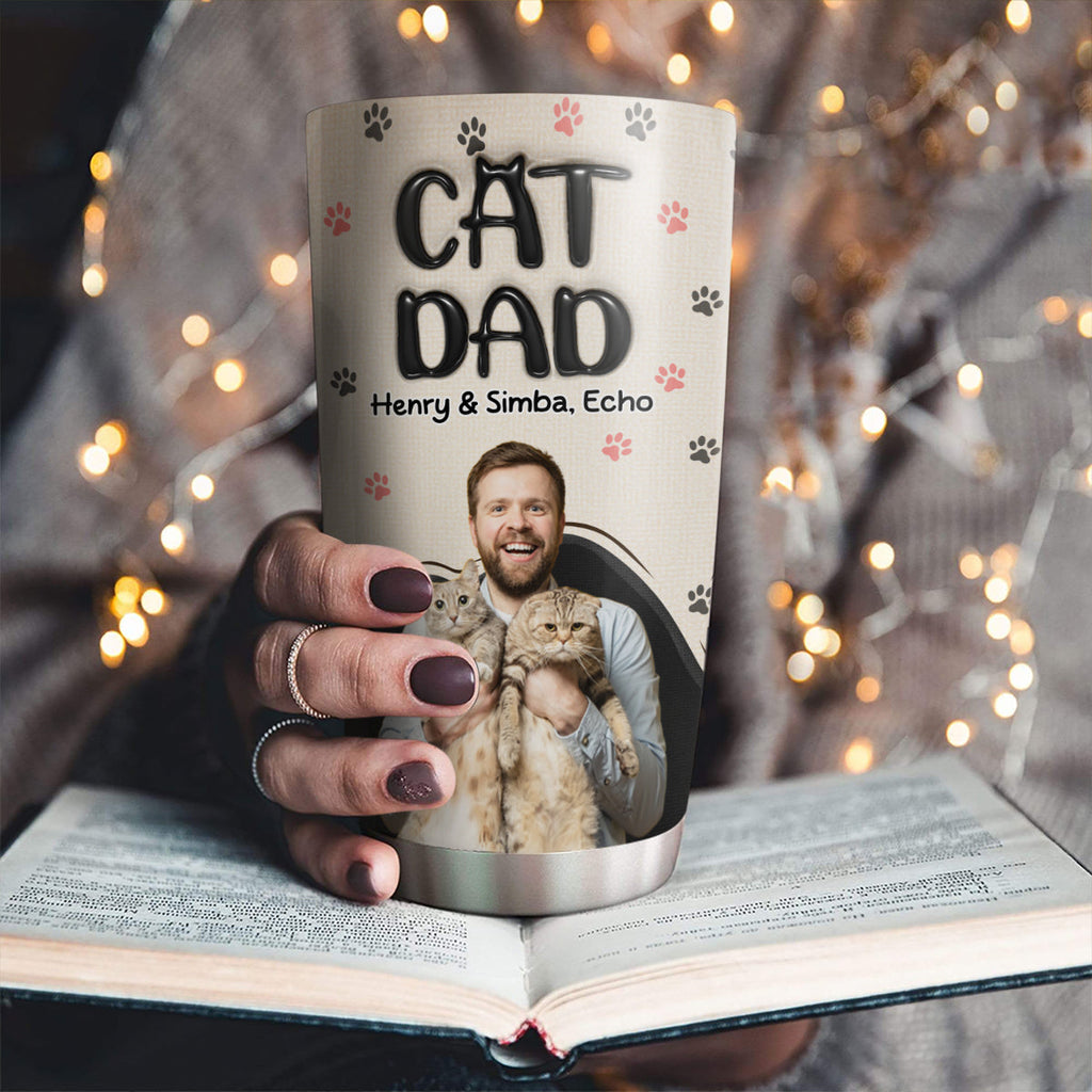 Custom Photo Christmas Birthday Gifts For Cat Dad, Cat Lovers • Dad Love Cat The Most Photo - Personalized 3D Inflated Effect Tumbler