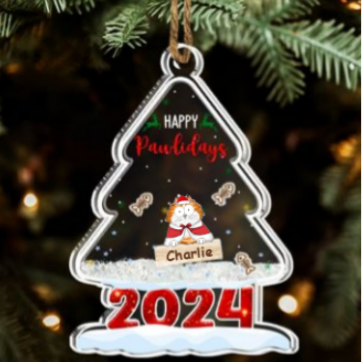 Custom Christmas Decor Home Birthday Gifts For Cat Lovers • Happy Pawlidays 2024 - Personalized Acrylic Shaker Ornament