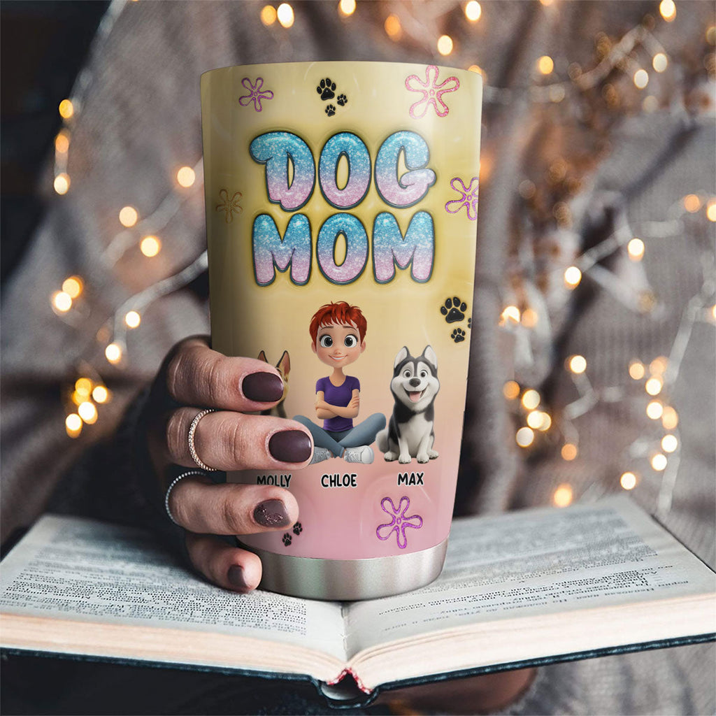 Custom Christmas Birthday Gifts For Dog Mom, Dog Lovers • Cheese Dog Mama Cartoon - Personalized 3D Inflated Effect Tumbler