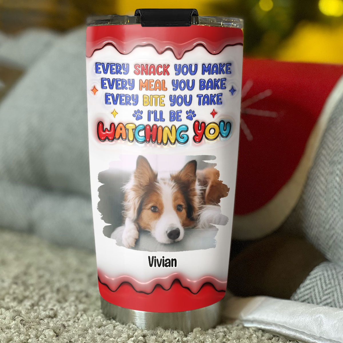 Custom Christmas Birthday Gifts For Pet Lovers • Cheeky Pup Photo - Personalized 3D Inflated Effect Tumbler
