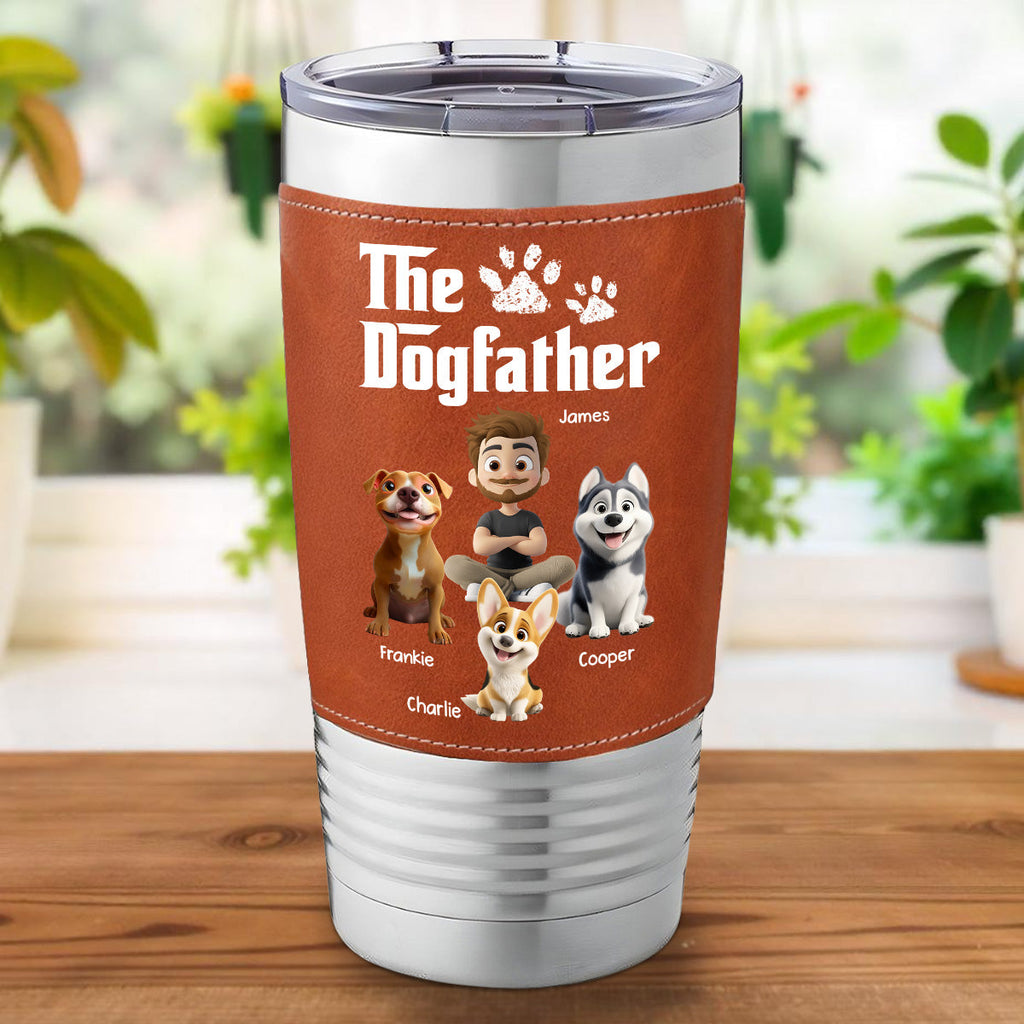Custom Christmas Birthday Gifts For Dog Dad, Dog Lovers • Cool Dog Father - Personalized Leather Tumbler