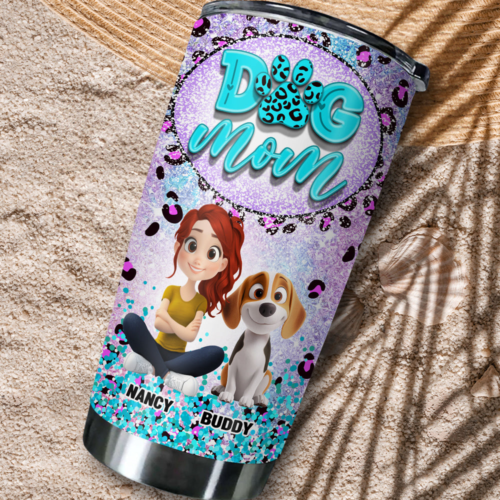 Custom Christmas Birthday Gifts For Dog Mom, Dog Lovers • Dog Mom Paw Leopard - Personalized Tumbler