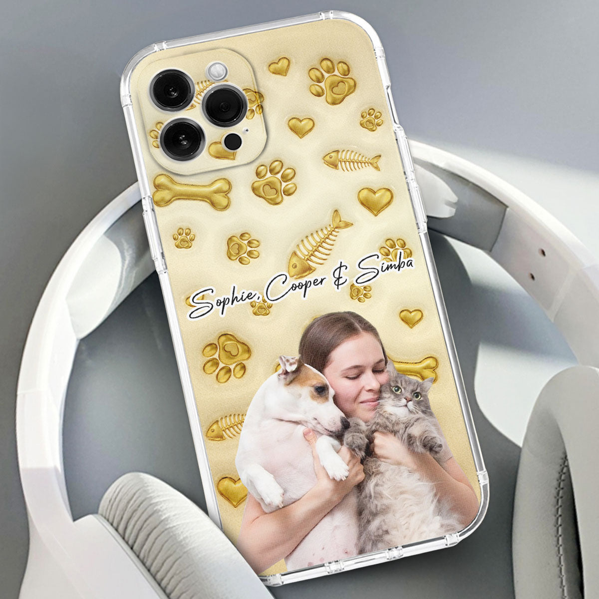 Gold Glitter Pet Mom Photo - Personalized 3D Effect Phone Case