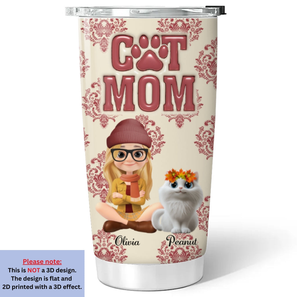 Custom Christmas Birthday Gifts For Cat Mom, Cat Lovers • Queen Of Cats - Personalized 3D Inflated Effect Tumbler