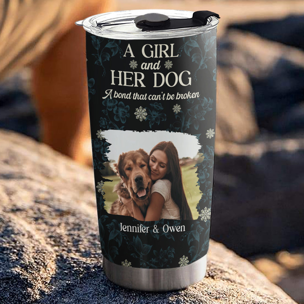 Custom Photo Christmas Birthday Gifts For Dog Mom, Dog Lovers • Charming Christmas Girl And Dogs Photo - Personalized Tumbler