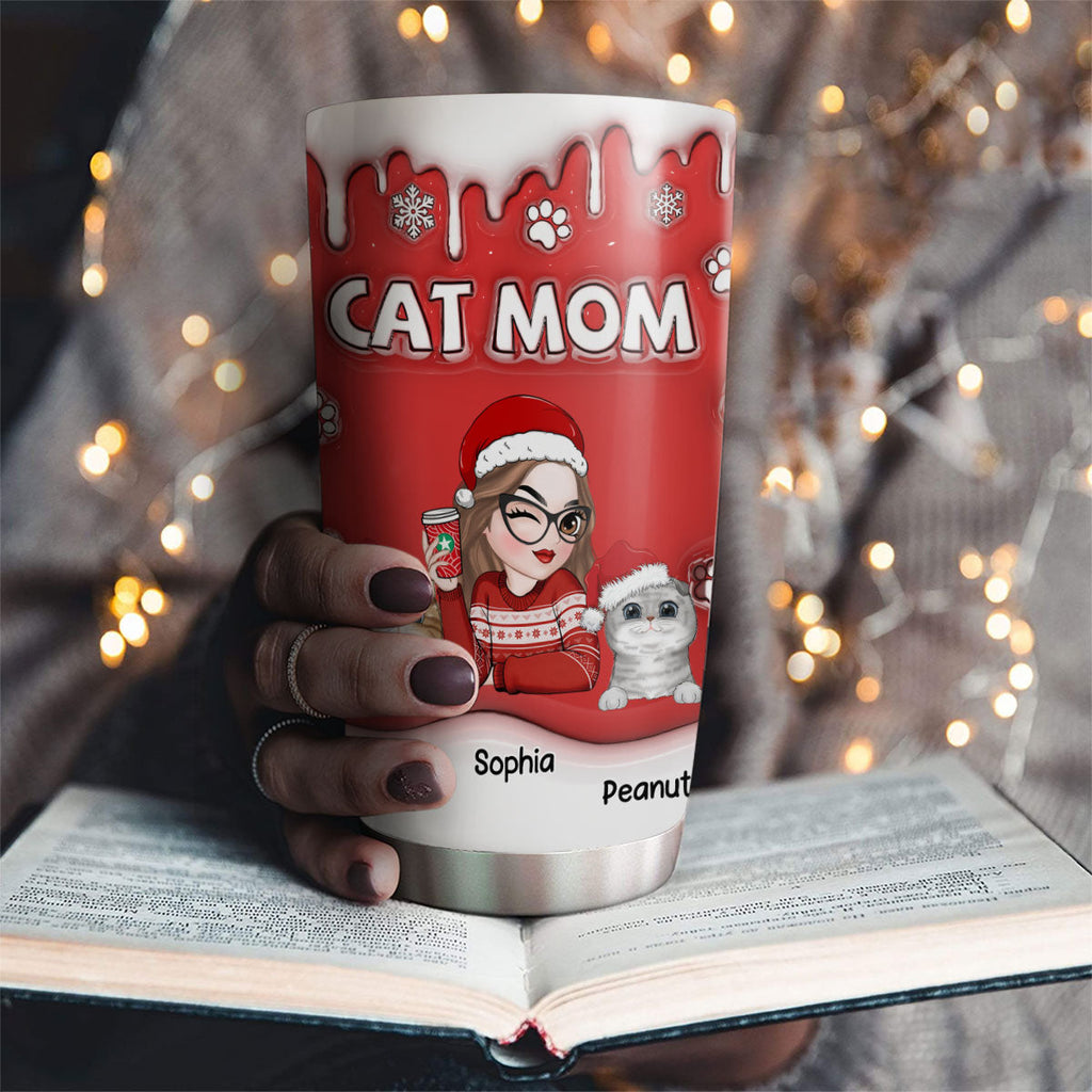 Custom Mother's day Birthday Gifts For Pet Mom, Pet Lovers • Christmas Mom Of Cats - Personalized 3D Inflated Effect Tumbler