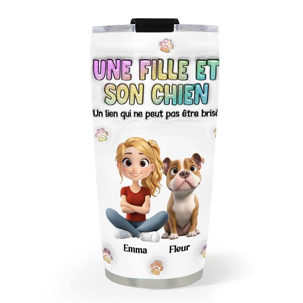 Custom Christmas Birthday Gifts For Dog Mom, Dog Lovers • Gobelet Personnalisé En Effet 3D Gonflé - Une fille et son chien