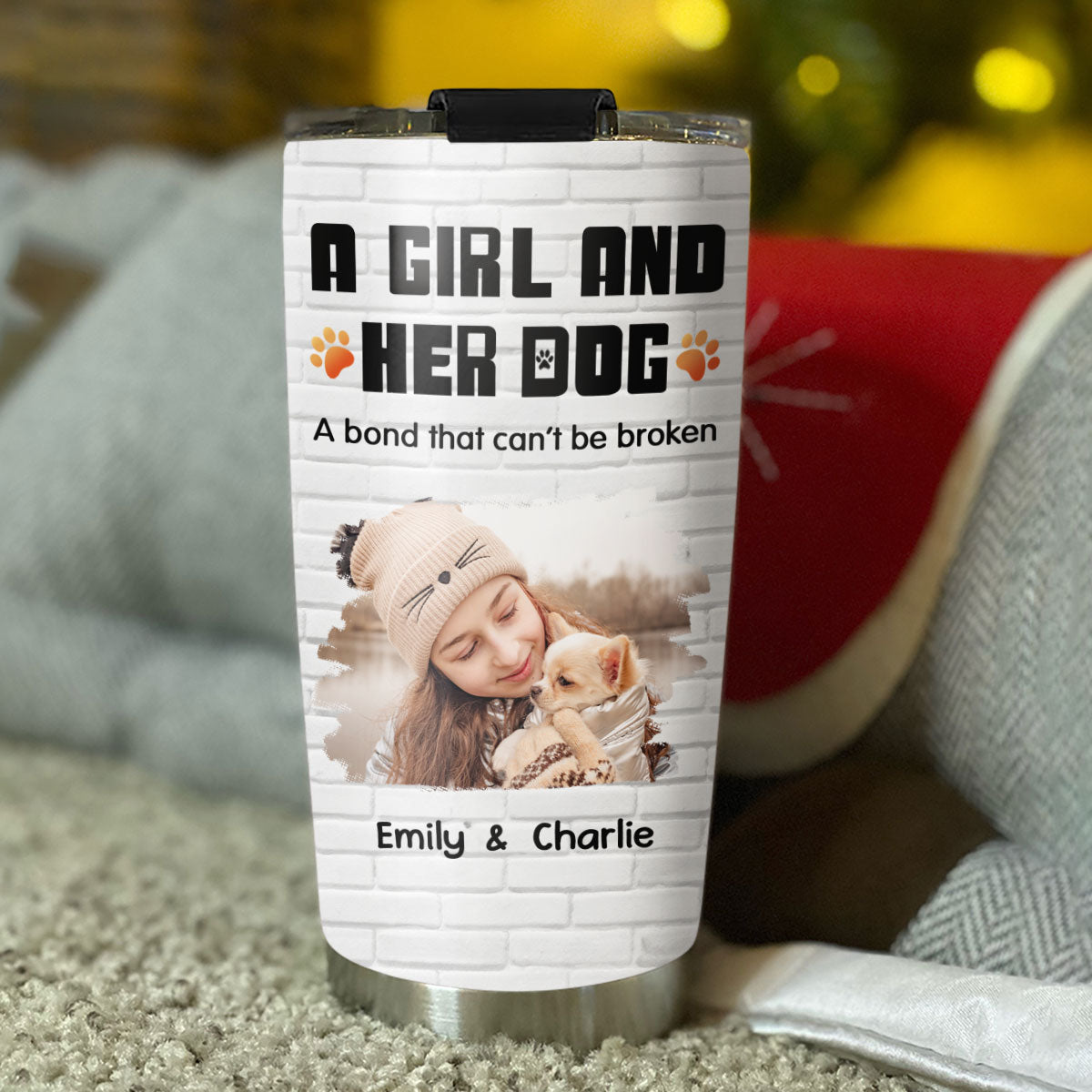 Custom Photo Christmas Birthday Gifts For Dog Lovers • Human And Their Dog Cartoon Christmas Ver New Photo - Personalized Tumbler