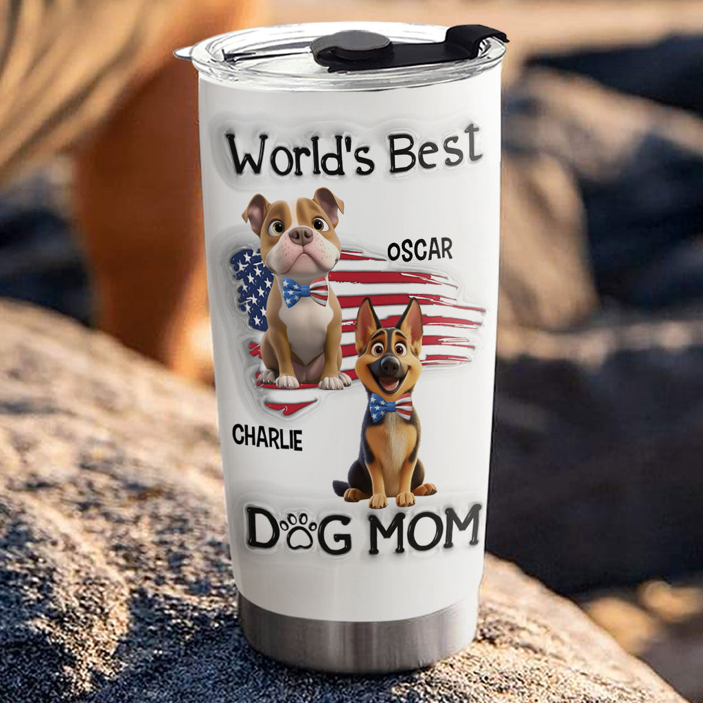 Custom Christmas Birthday Gifts For Dog Mom, Dog Lovers • Worldwide Best Mom - Personalized 3D Inflated Effect Tumbler