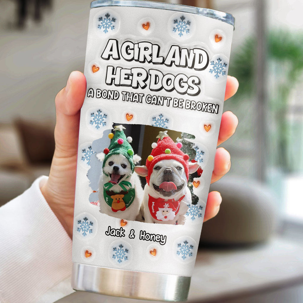 Custom Photo Christmas Birthday Gifts For Dog Mom, Dog Lovers • Christmas Day With Dog Mom Ver 2 Photo - Personalized 3D Inflated Effect Tumbler