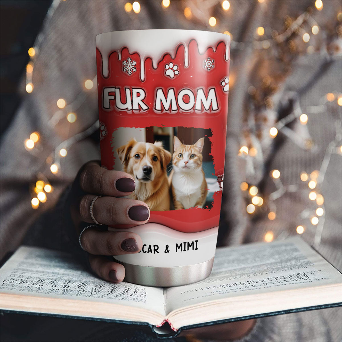 Custom Mother's day Birthday Gifts For Pet Mom, Pet Lovers • Christmas Mom Of Pets Photo - Personalized 3D Inflated Effect Tumbler