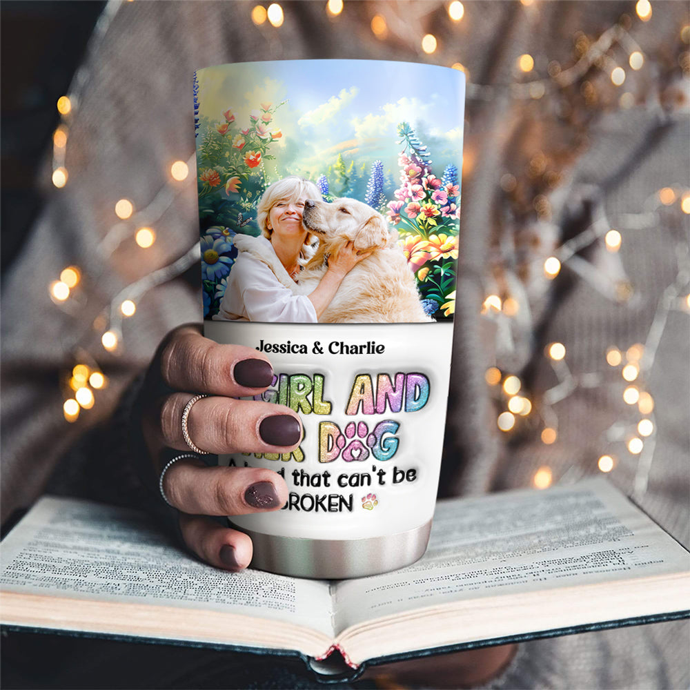 Custom Photo Christmas Birthday Gifts For Cat Mom, Cat Lovers • A Girl And Her Lovely Dog Photo - Personalized 3D Inflated Effect Tumbler