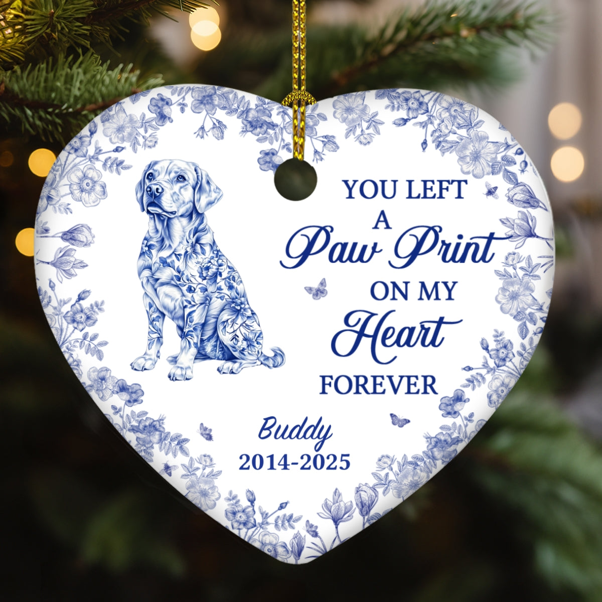 Custom Christmas Decor Home Birthday Gifts For Dog Lovers • Pawprints On My Soul Forever - Personalized Ceramic Ornament