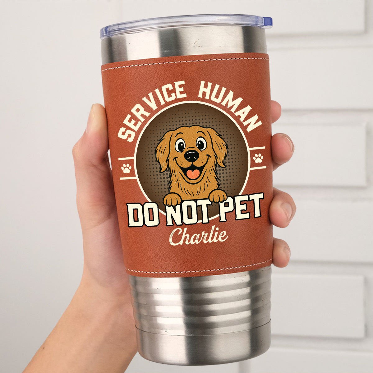 Custom Christmas Birthday Gifts For Dog Lovers • Service Human Logo - Personalized Leather Tumbler
