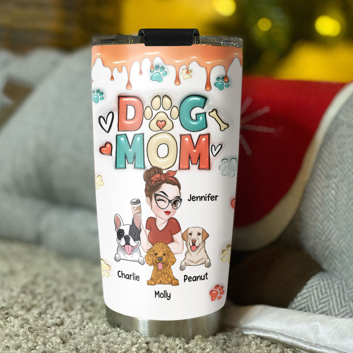 Custom Mother's day Birthday Gifts For Dog Mom, Dog Lovers • Mom Of Dogs - Personalized 3D Inflated Effect Tumbler