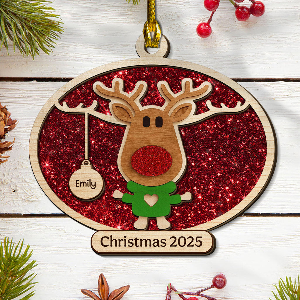 Christmas Reindeer Family Forever - Personalized 2-layered Wood Ornament