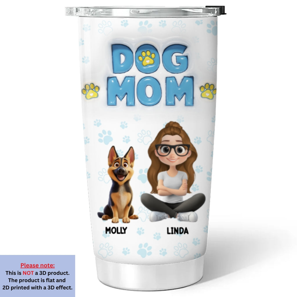 Custom Christmas Birthday Gifts For Pet Lovers • Girl And Dog Cartoon Style - Personalized 3D Inflated Effect Tumbler