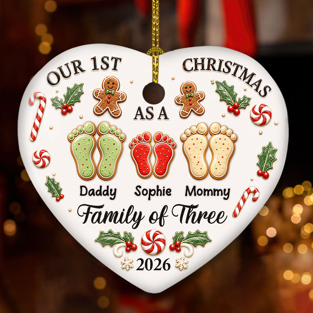 Our First Christmas As One - Personalized 3D Effect Heart Ceramic Ornament