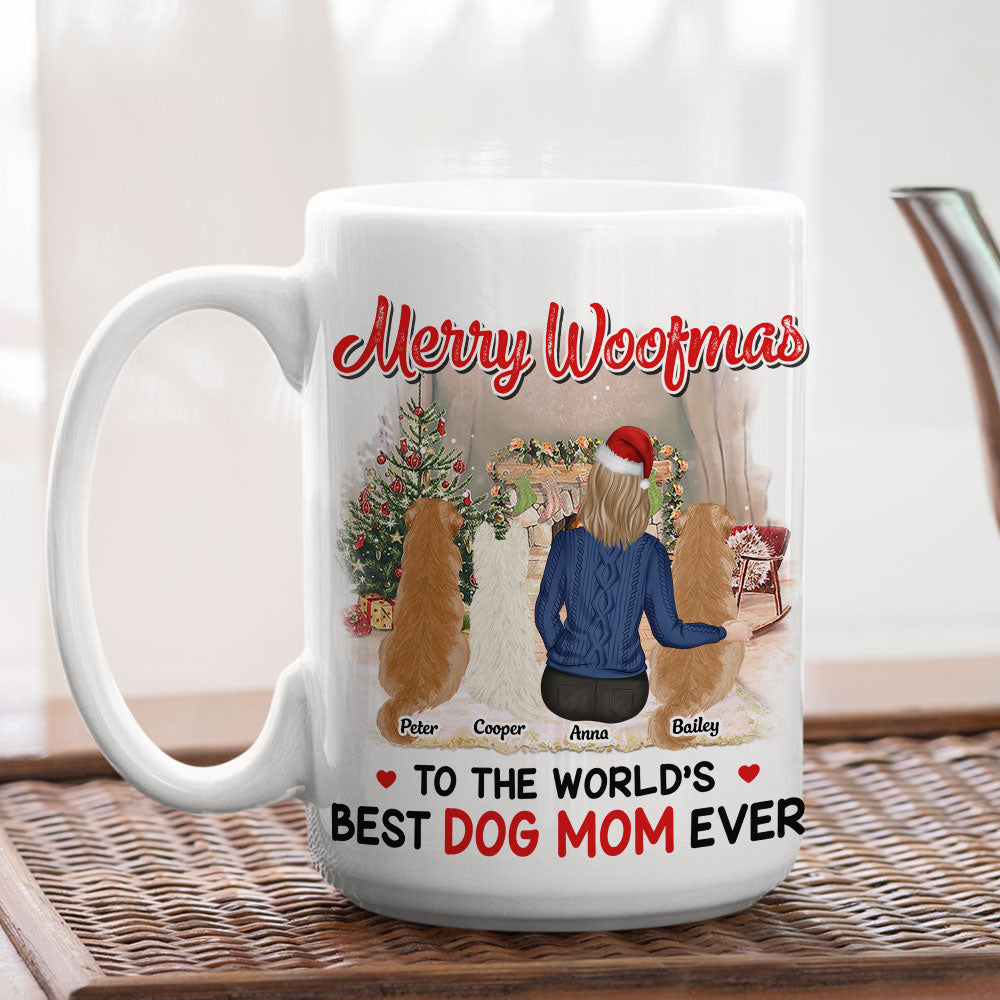 Custom Mother's day Birthday Gifts For Dog Mom, Dog Lovers • Merry Woofmas To Best Dog Mom - Personalized Coffee Mug