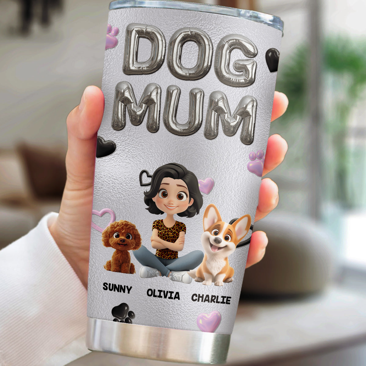 Custom Christmas Birthday Gifts For Dog Mom, Dog Lovers • Bubble Dog Mom - Personalized 3D Effect Tumbler