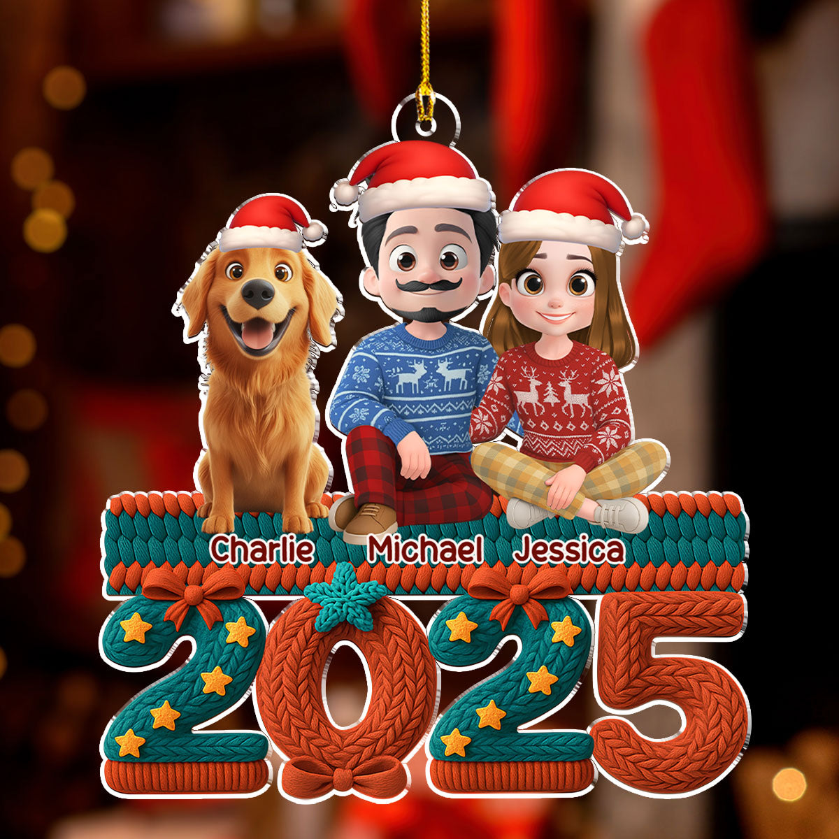 Custom Christmas Decor Home Birthday Gifts For Dog Lovers • Jolly Year - Personalized 3D Effect Acrylic Ornament