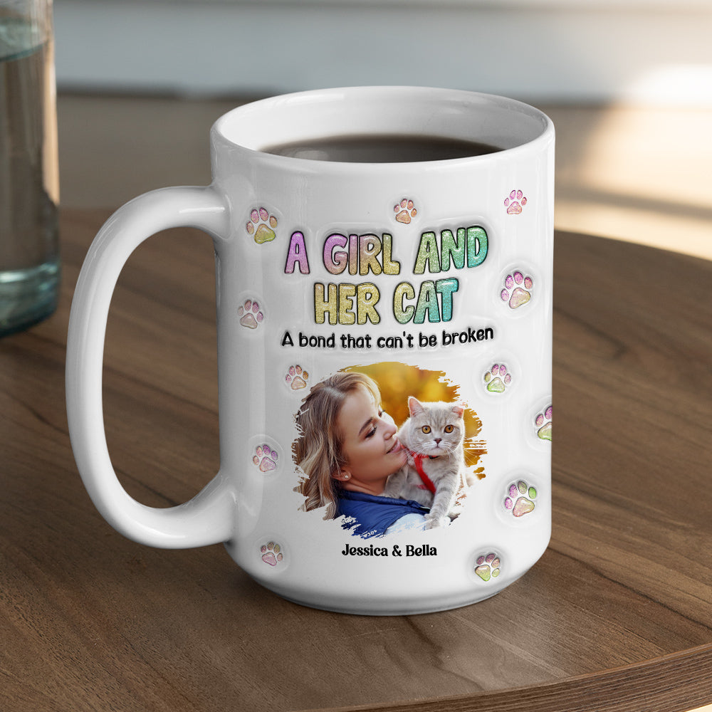 Custom Photo Christmas Birthday Gifts For Dog Mom, Dog Lovers • A Girl And Her Cat Photo - Personalized 3D Inflated Effect Mug