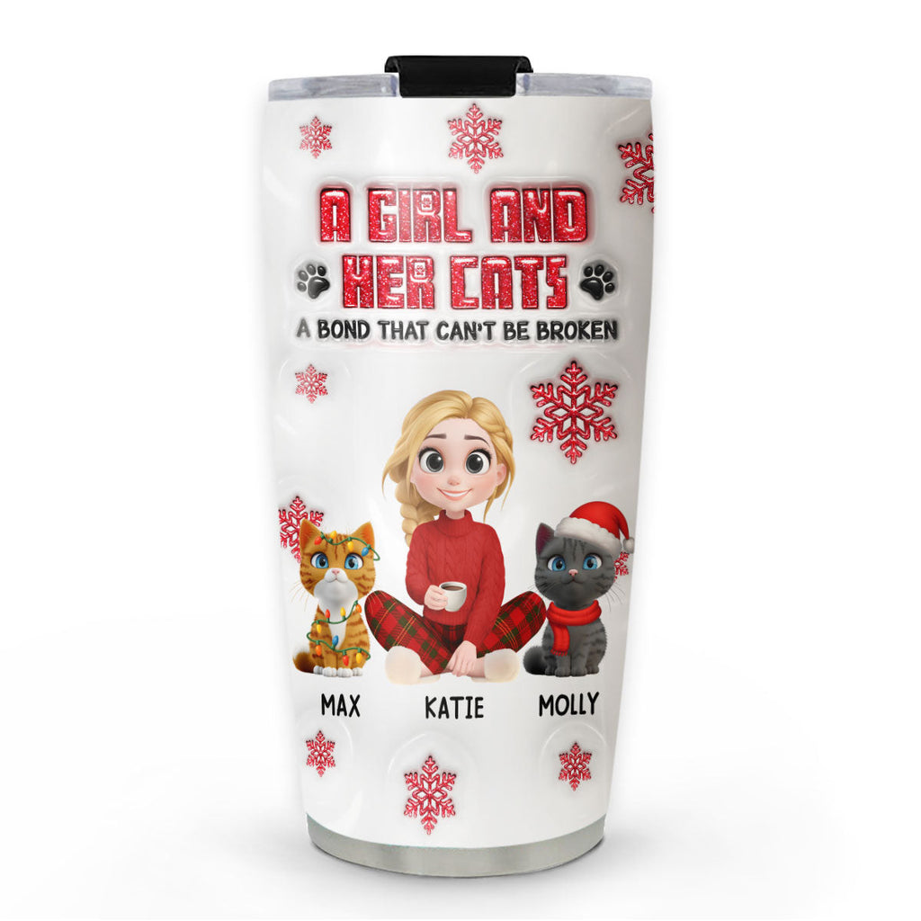 Custom Christmas Birthday Gifts For Cat Mom, Cat Lovers • No Space Between Us Cat Ver - Personalized 3D Inflated Effect Tumbler