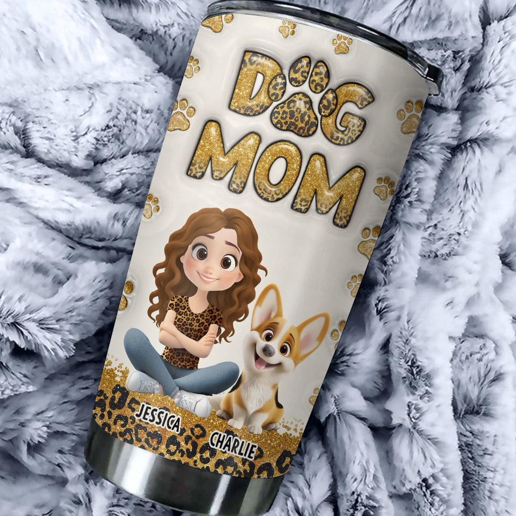 Custom Mother's day Birthday Gifts For Dog Mom, Dog Lovers • Dog Mom Leopard - Personalized 3D Inflated Effect Tumbler
