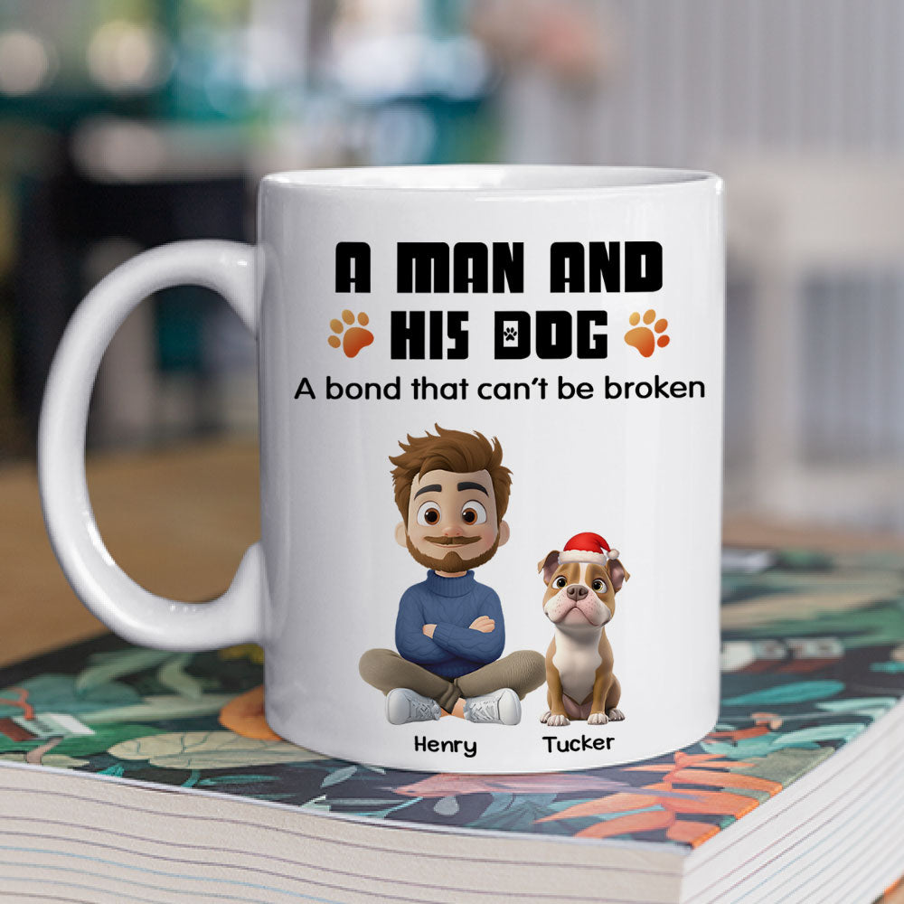Custom Christmas Birthday Gifts For Dog Lovers • Human And Their Dog Cartoon Christmas Ver White - Personalized Coffee Mug