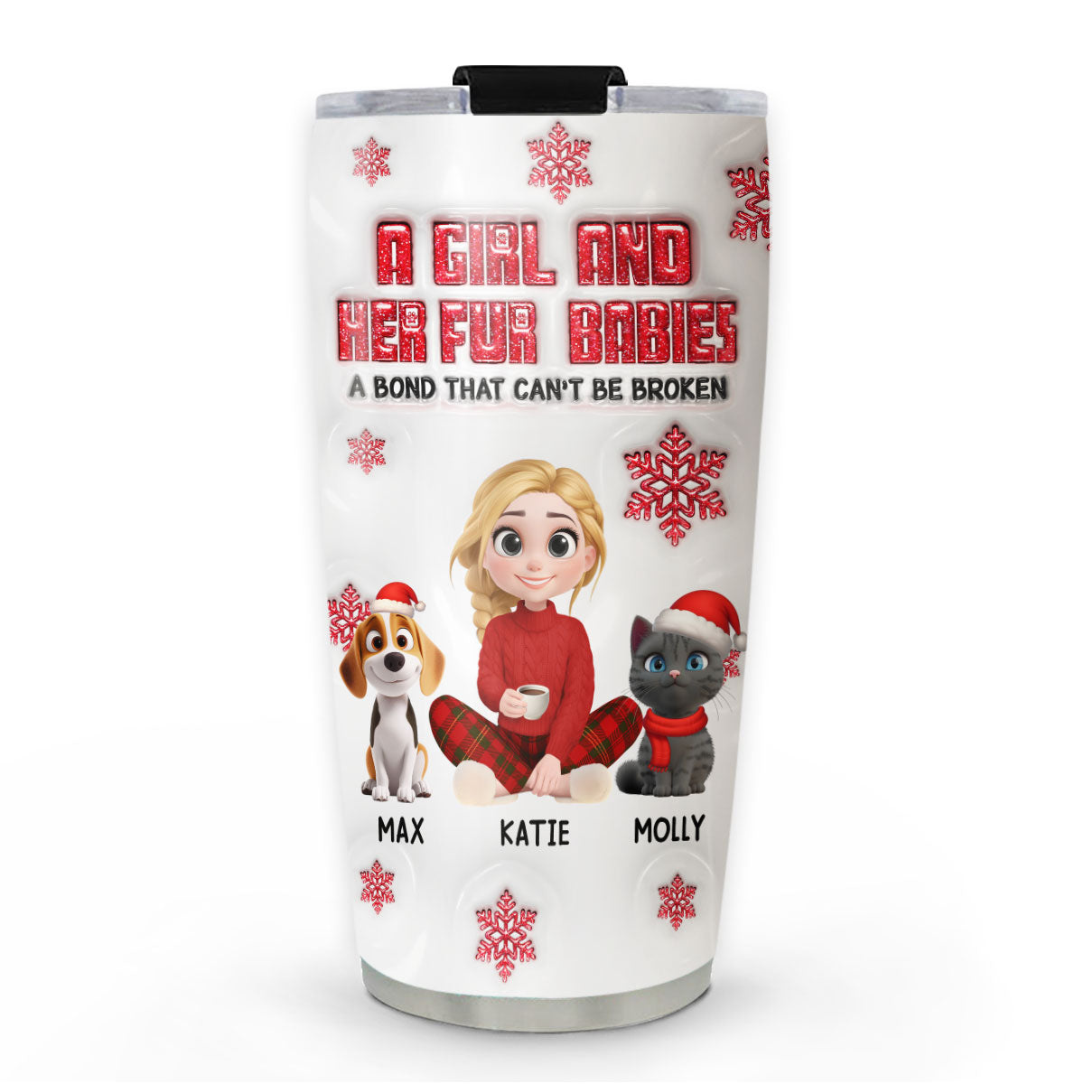 Custom Christmas Birthday Gifts For Pet Mom, Pet Lovers • No Space Between Fur Ver - Personalized 3D Inflated Effect Tumbler