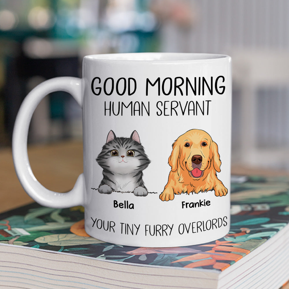 Custom Mother's day Birthday Gifts For Cat Mom, Cat Lovers • Good Morning Human Servant Pet Version - Personalized Coffee Mug