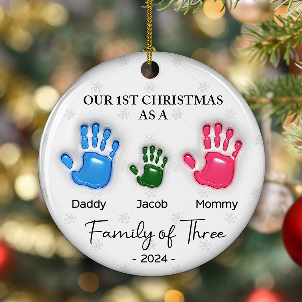 First Christmas As A Family Handprints - Personalized 3D Inflated Effect Ceramic Ornament