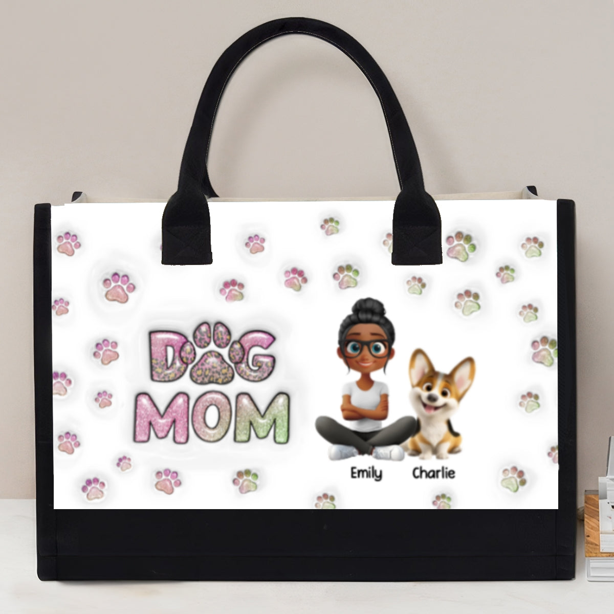 Dog Mom Lovely Chibi - Personalized 3D Inflated Effect Canvas Tote Bag