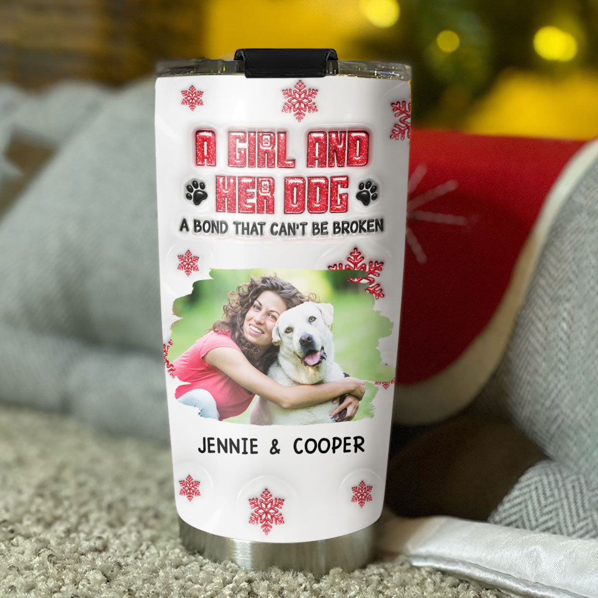 Custom Photo Christmas Birthday Gifts For Dog Mom, Dog Lovers • No Space Between Us Photo - Personalized 3D Inflated Effect Tumbler