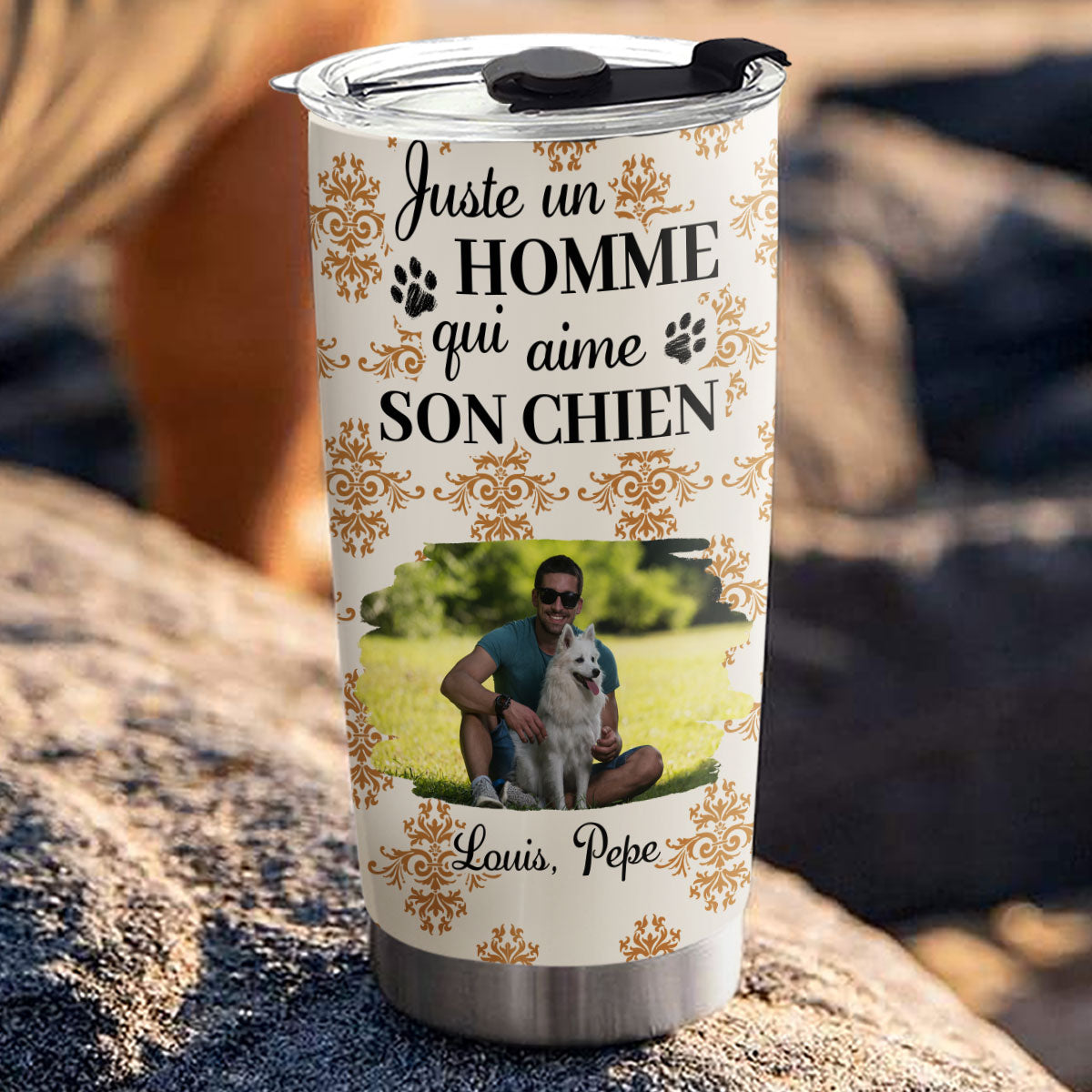 Custom Photo Christmas Birthday Gifts For Dog Dad, Dog Lovers • Gobelet Personnalisé - Chiens Citrouille d’Automne Photo