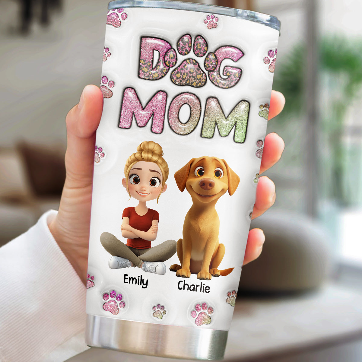 Custom Mother's day Birthday Gifts For Pet Mom, Pet Lovers • Dog Mom Lovely Chibi - Personalized 3D Inflated Effect Tumbler