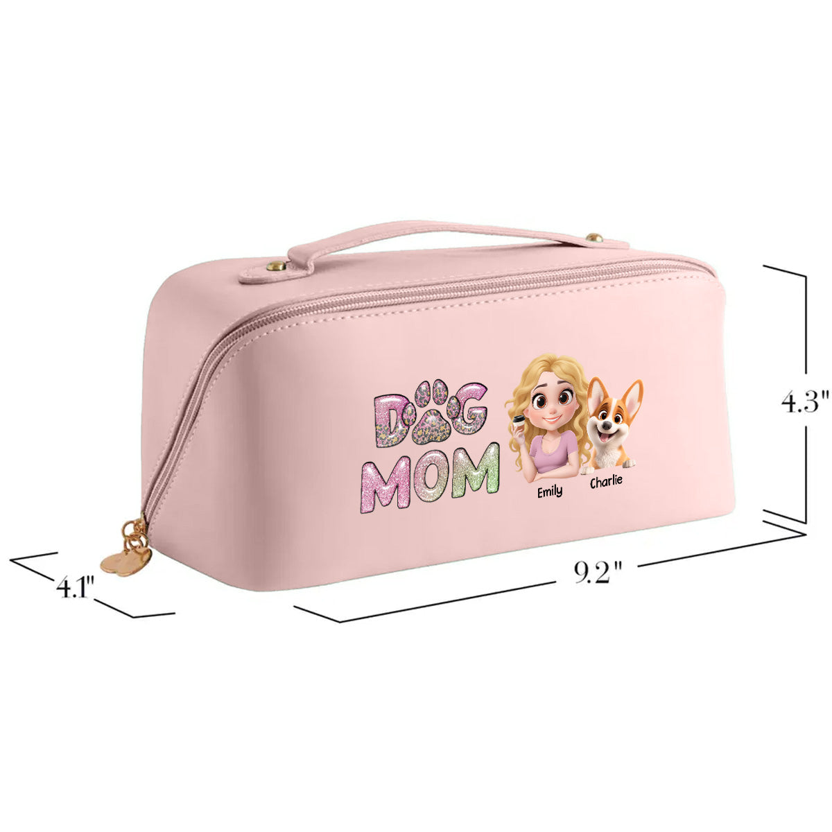 Dog Mom Lovely Chibi - Personalized Leather Makeup Bag
