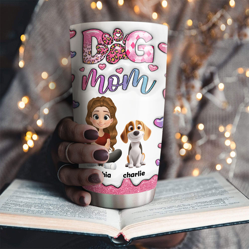 Custom Christmas Birthday Gifts For Dog Mom, Dog Lovers • Sparkle With You - Personalized 3D Inflated Effect Tumbler