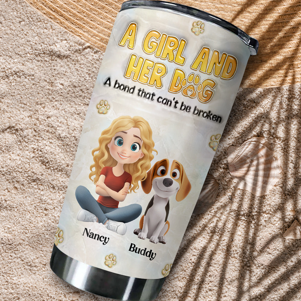Custom Christmas Birthday Gifts For Dog Lovers • A Girl And Her Dog Mother Of Pearl - Personalized 3D Inflated Effect Tumbler