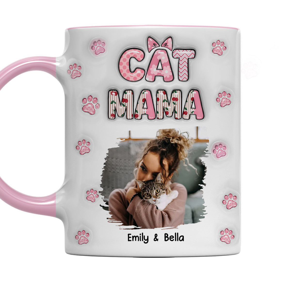 Custom Photo Christmas Birthday Gifts For Cat Mom, Cat Lovers • Cherry On Top Of Cats Photo - Personalized 3D Inflated Effect Accent Mug