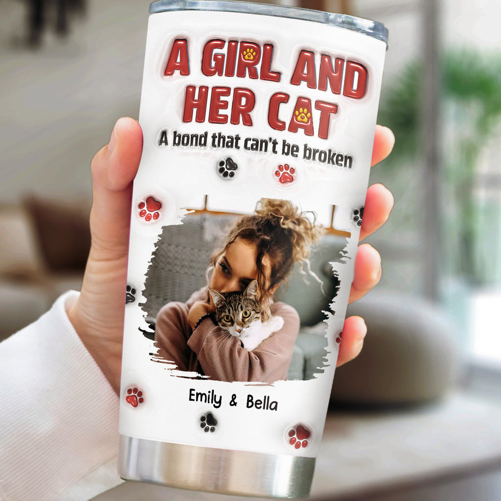Custom Photo Christmas Birthday Gifts For Dog Mom, Dog Lovers • A Girl And Her Cat Version Photo 2 - Personalized 3D Inflated Effect Tumbler
